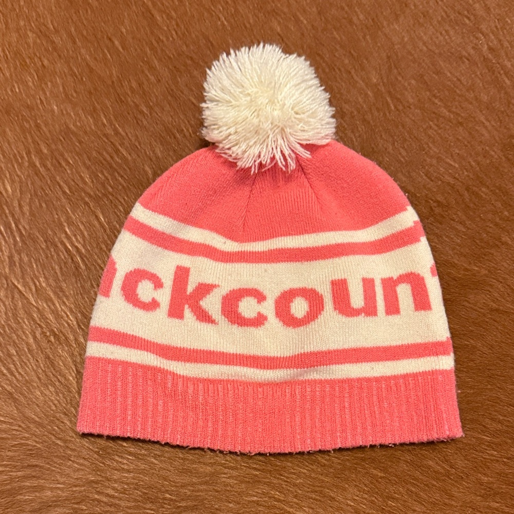 Back country Pink and Cream Knit toddler Beanie with Pom Pom